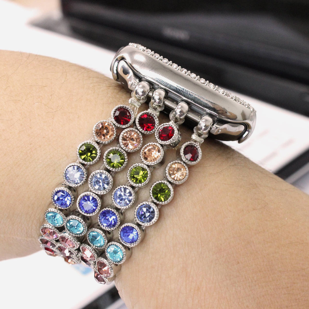Crystal Diamond Bling CZ Silver Stretch Elastic Apple Watch