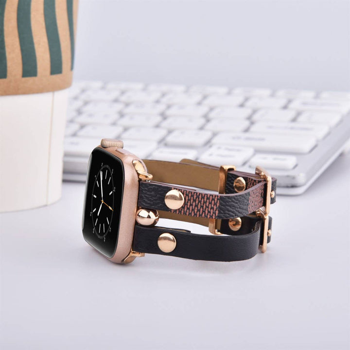 Damier Checkered Apple Watch Band Leather Strap