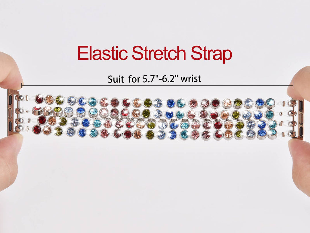 Crystal Diamond Bling CZ Silver Stretch Elastic Apple Watch