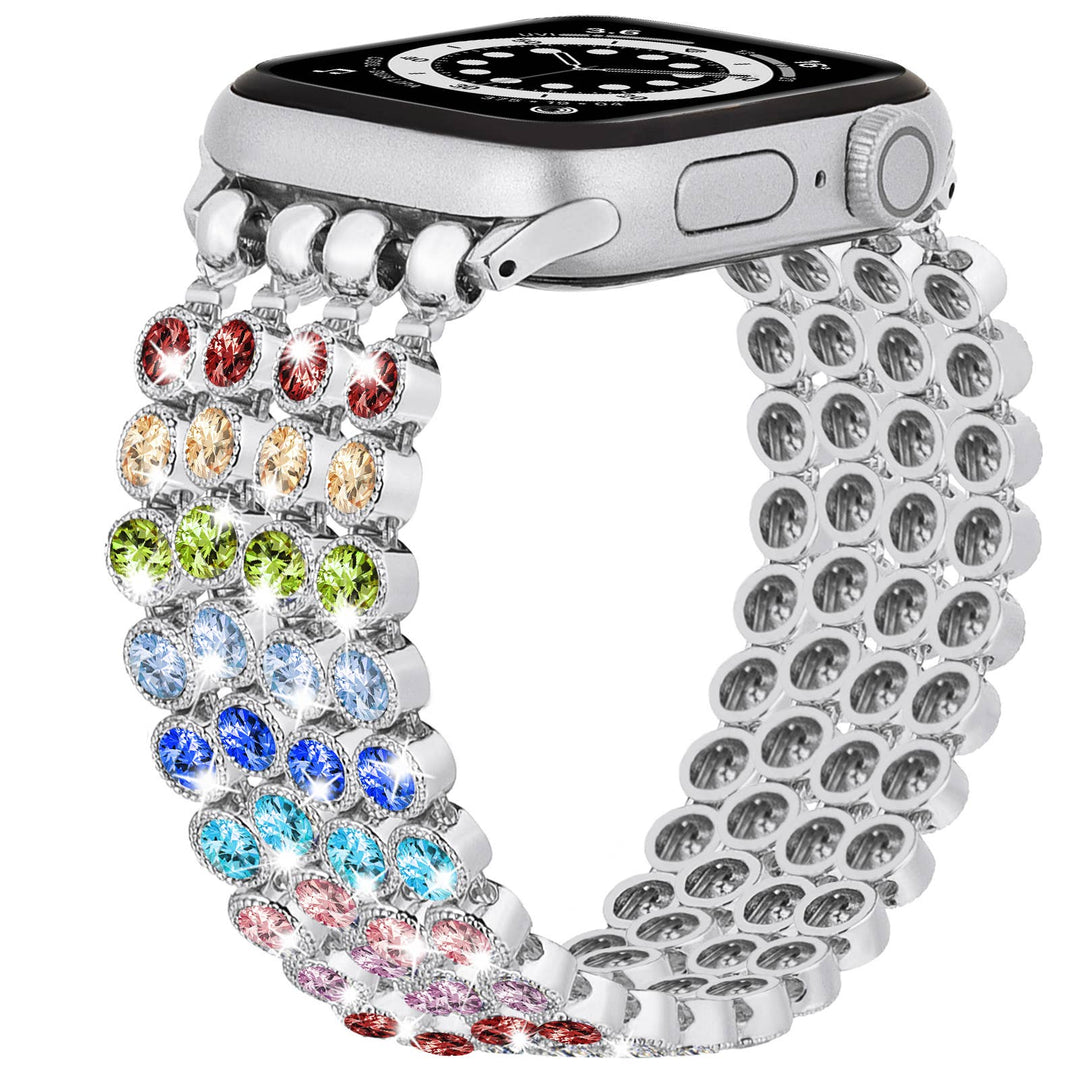 Crystal Diamond Bling CZ Silver Stretch Elastic Apple Watch