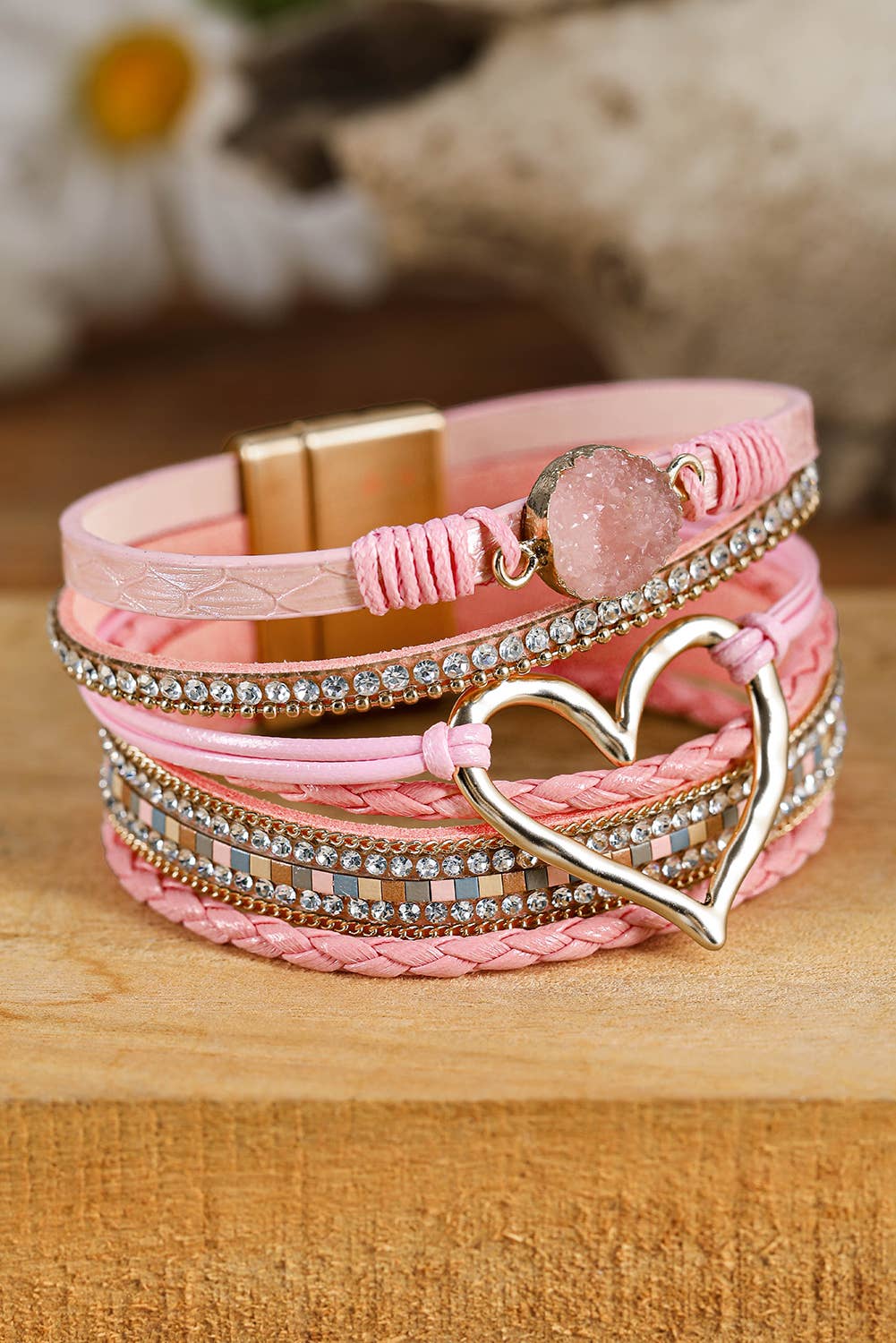 LDC Bohemian Heart Rhinestone Magnetic Buckle Bracelet