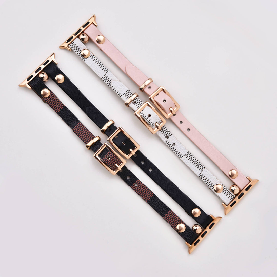 Damier Checkered Apple Watch Band Leather Strap