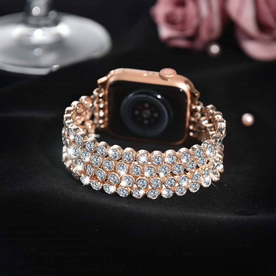Crystal Diamond Bling CZ Silver Stretch Elastic Apple Watch