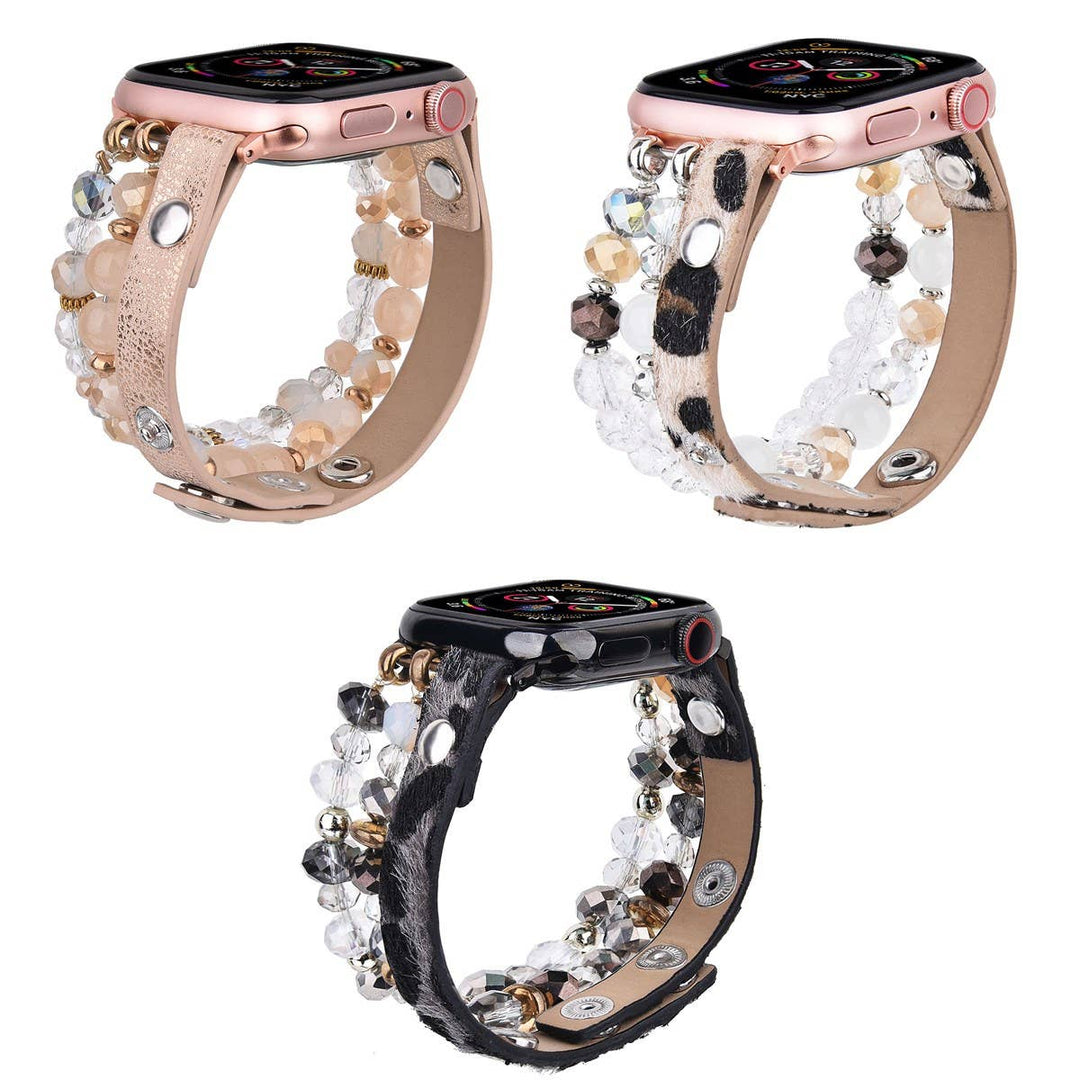 Leopard Calf Leather and Crystal Apple Watch Band