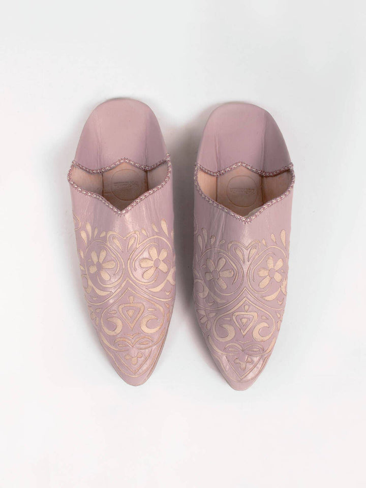 Moroccan Decorative Heart Babouche Slippers, Vintage Pink