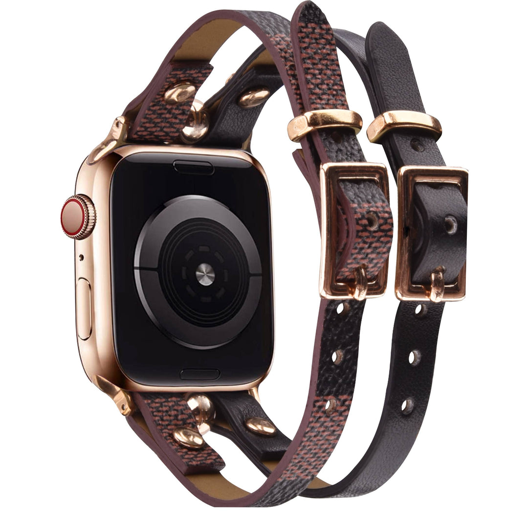 Damier Checkered Apple Watch Band Leather Strap