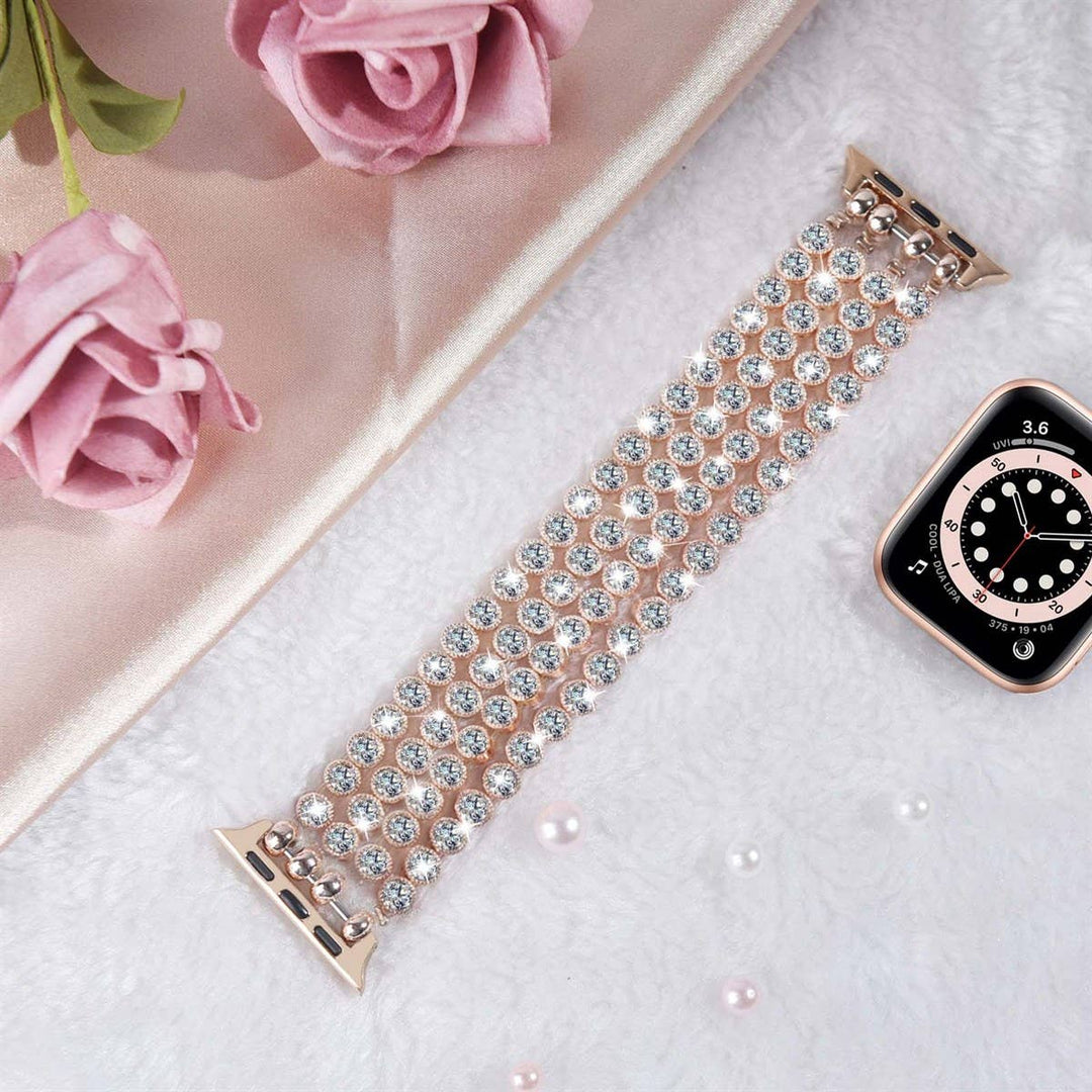 Crystal Diamond Bling CZ Silver Stretch Elastic Apple Watch
