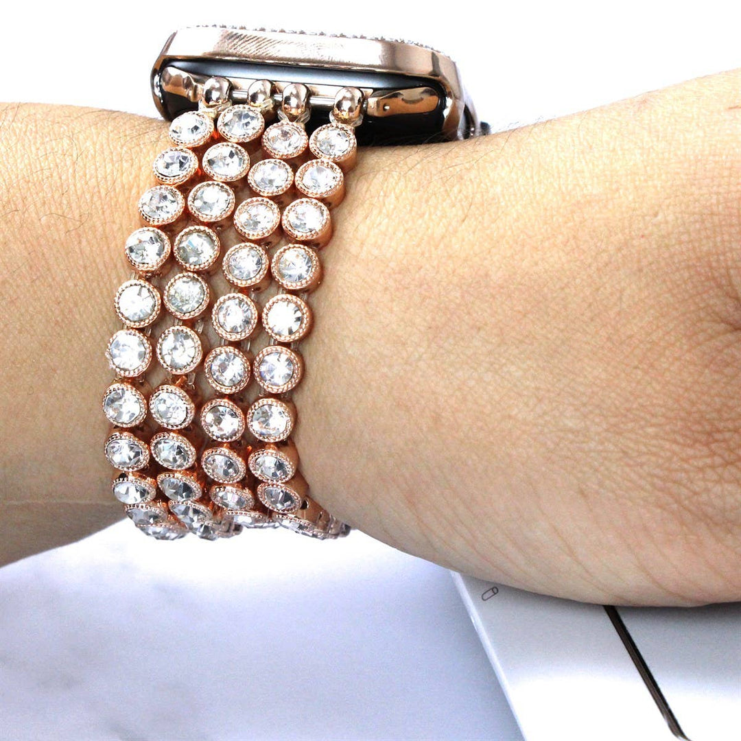 Crystal Diamond Bling CZ Silver Stretch Elastic Apple Watch