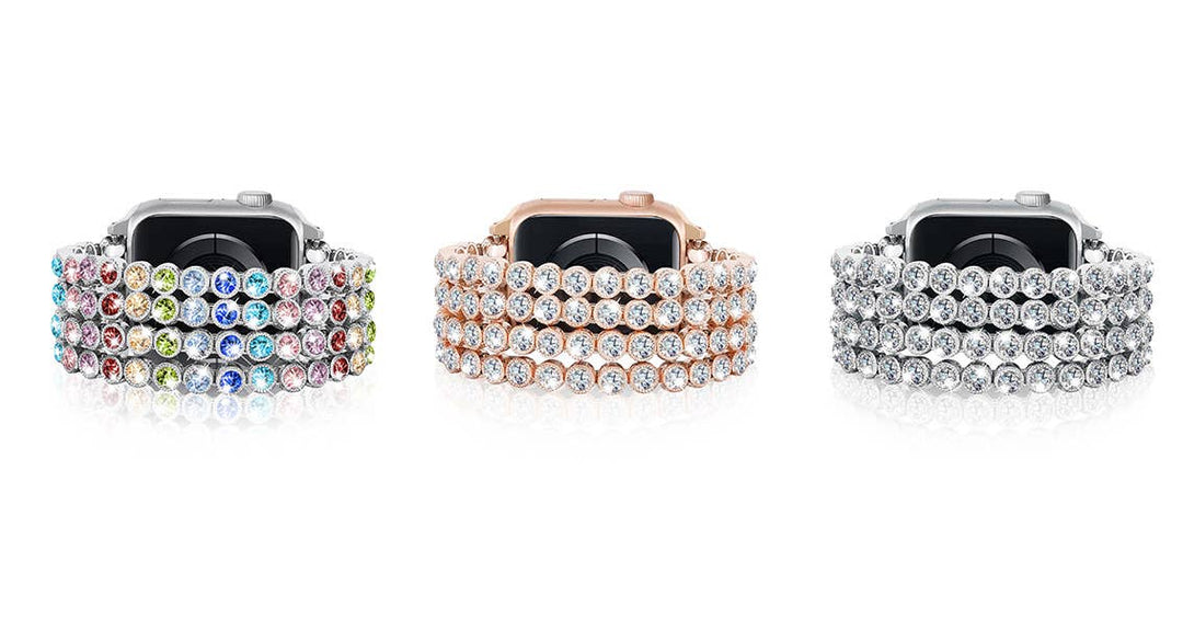 Crystal Diamond Bling CZ Silver Stretch Elastic Apple Watch