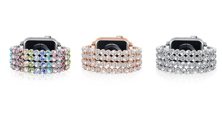 Crystal Diamond Bling CZ Silver Stretch Elastic Apple Watch