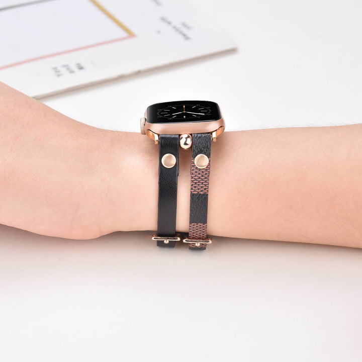 Damier Checkered Apple Watch Band Leather Strap