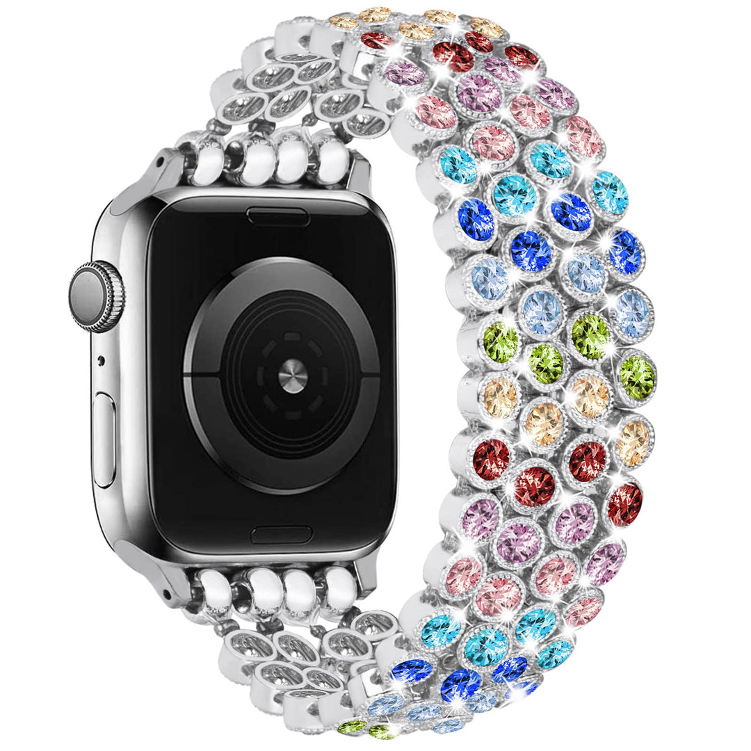 Crystal Diamond Bling CZ Silver Stretch Elastic Apple Watch