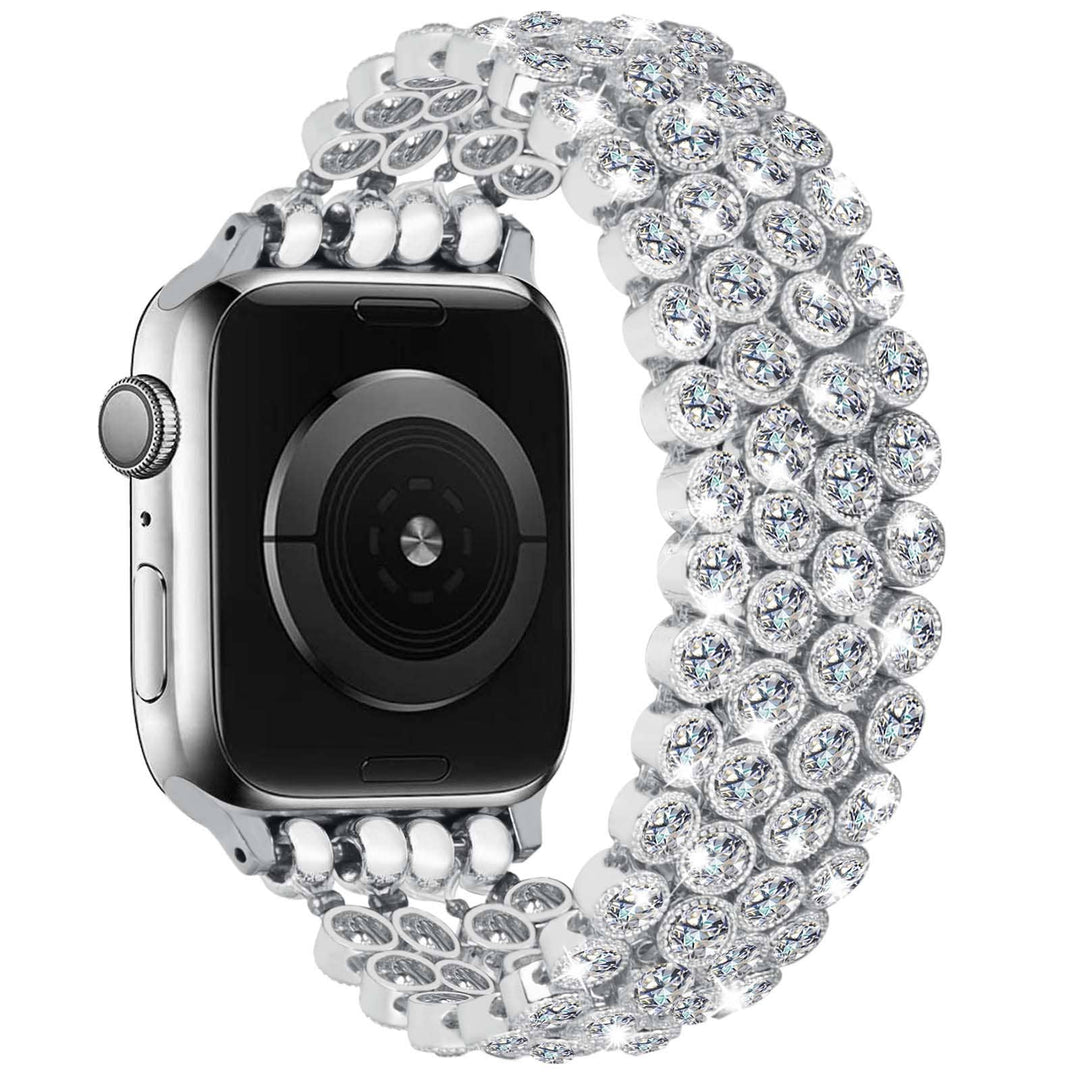 Crystal Diamond Bling CZ Silver Stretch Elastic Apple Watch