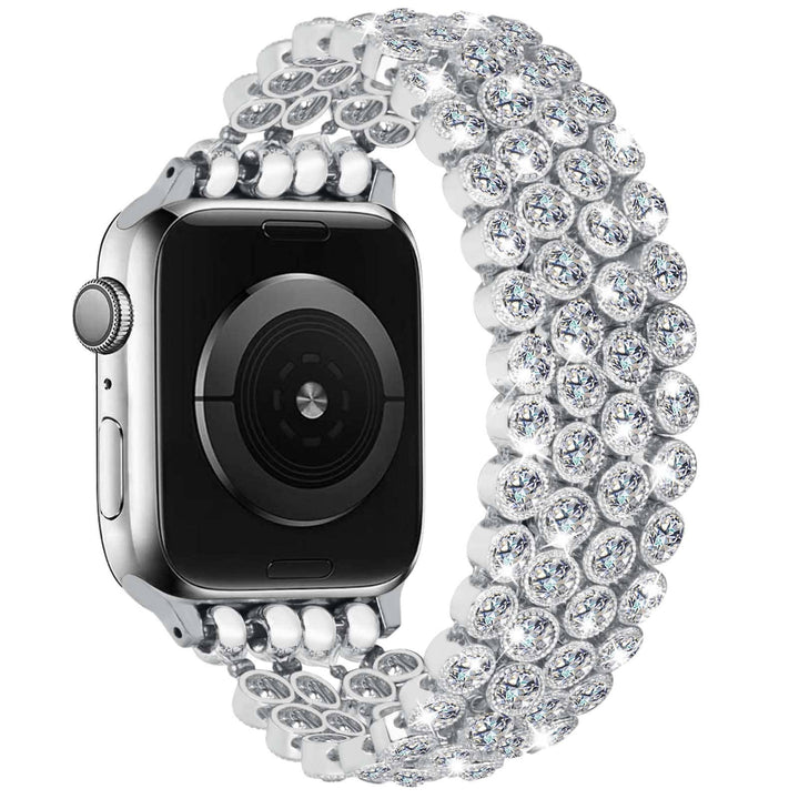 Crystal Diamond Bling CZ Silver Stretch Elastic Apple Watch
